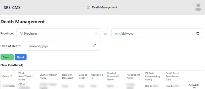 SRS-CMS death page image