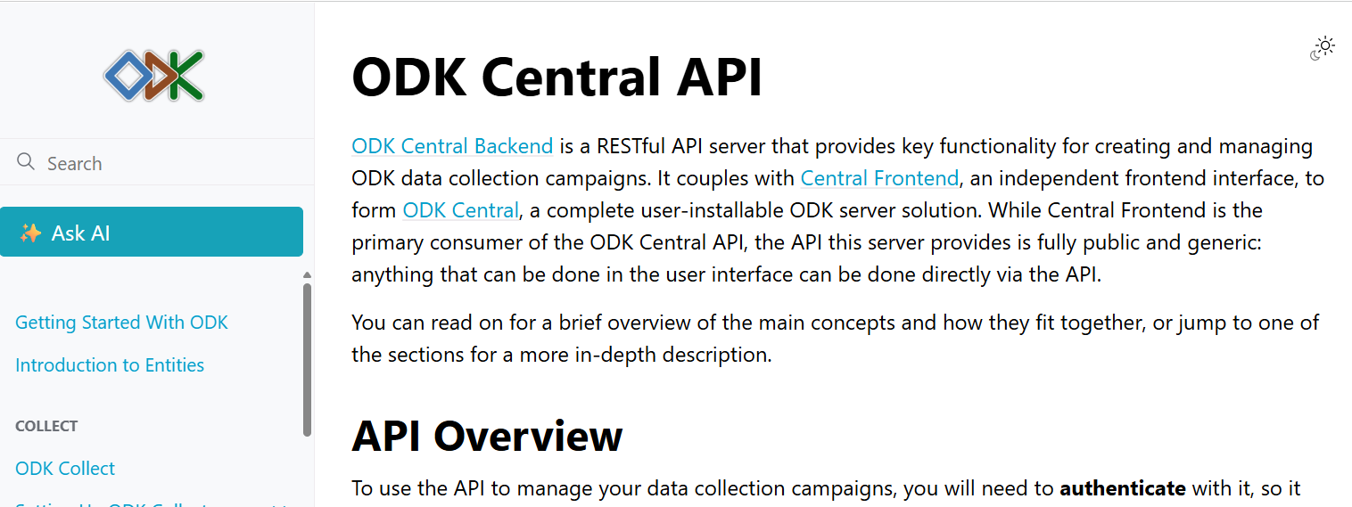 ODK Central API home