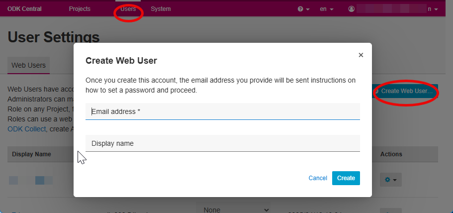 ODK Central: Create User