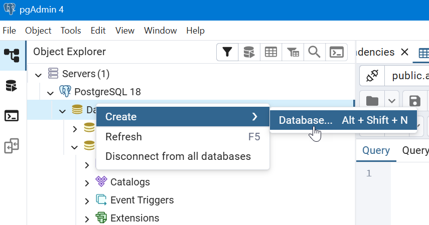 pgAdmin Create Database