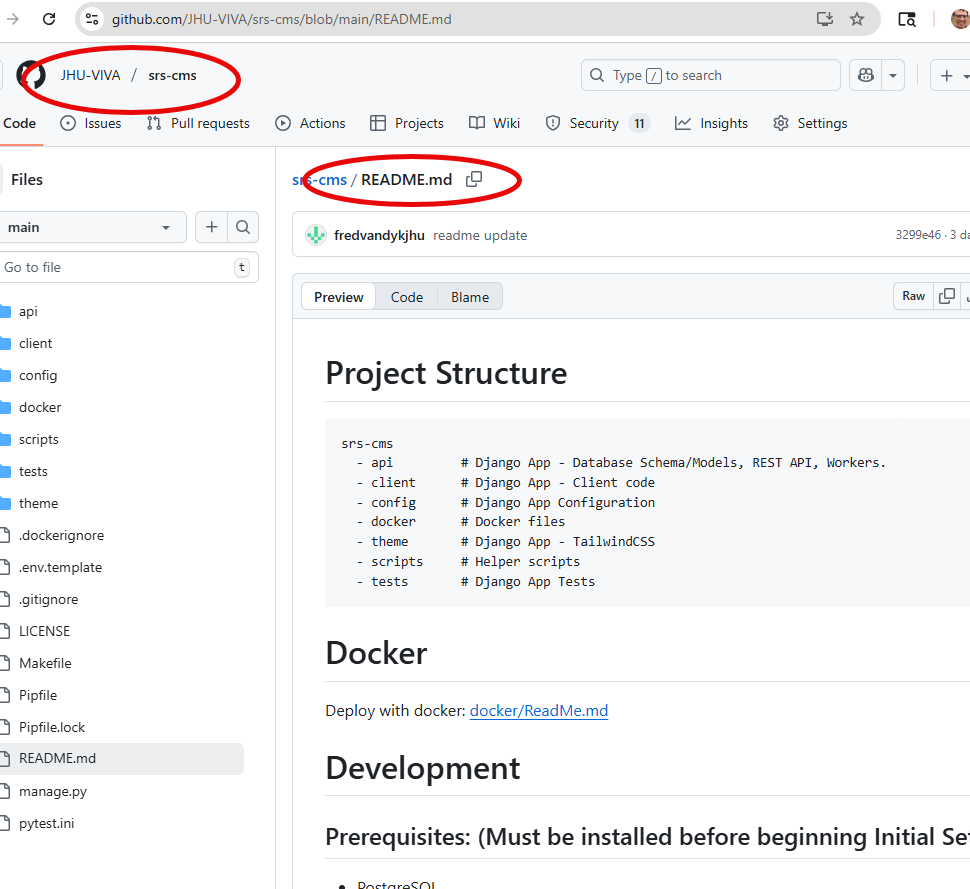 ReadMe in SRS-CMS github repo